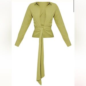 PrettyLittleThing Sage Green Tie up blouse